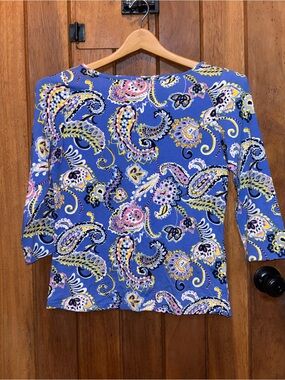Talbots Women's Blue Paisley Boatneck Top